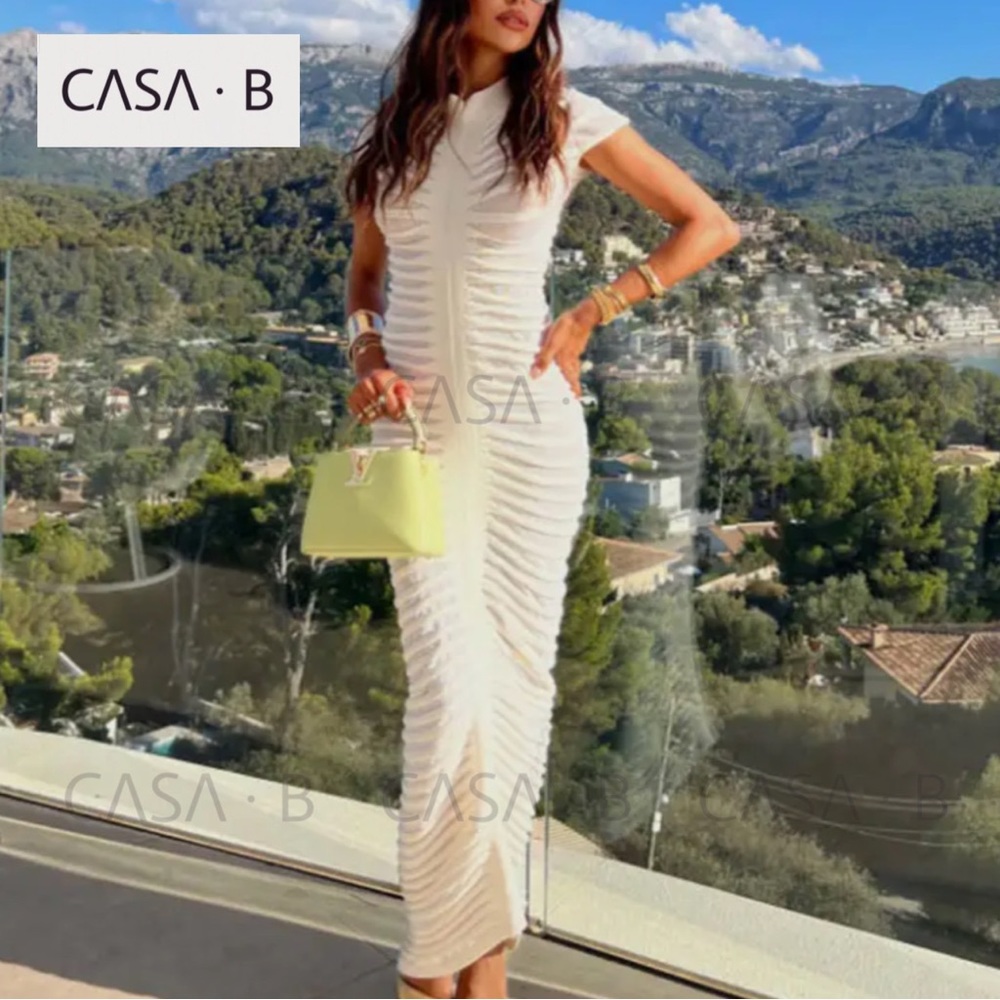 NEW to CASA B💫 Maia Open Knit See-Through Bodycon Tube Sheer Midi Dress - Picture 10 of 12